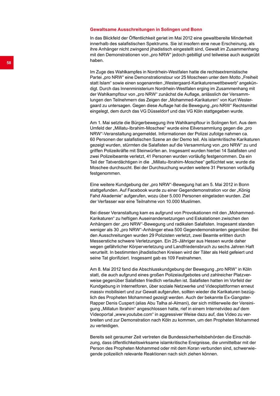 Seite 58 des Verfassungsschutzbericht 2012 Bremen