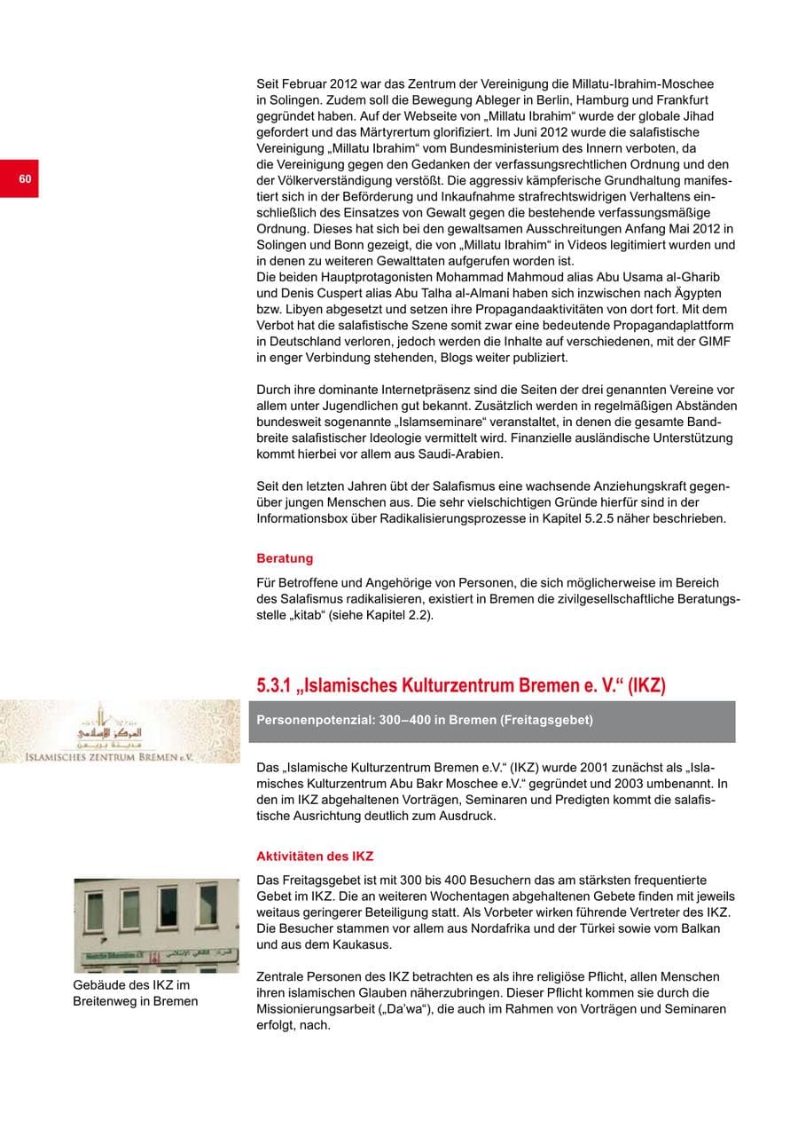 Seite 60 des Verfassungsschutzbericht 2012 Bremen