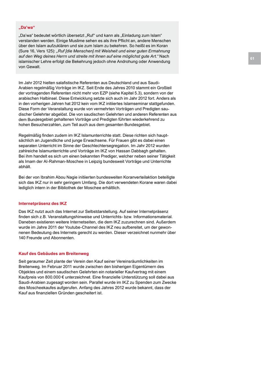 Seite 61 des Verfassungsschutzbericht 2012 Bremen