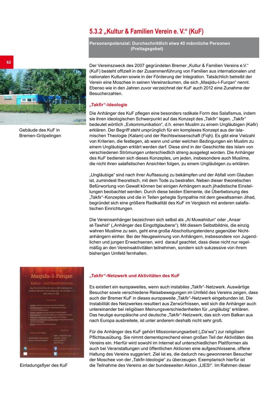 Seite 62 des Verfassungsschutzbericht 2012 Bremen