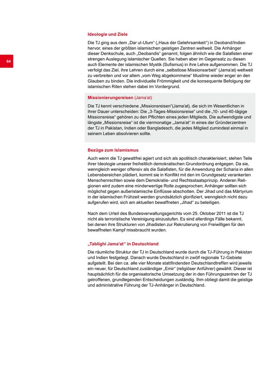 Seite 64 des Verfassungsschutzbericht 2012 Bremen