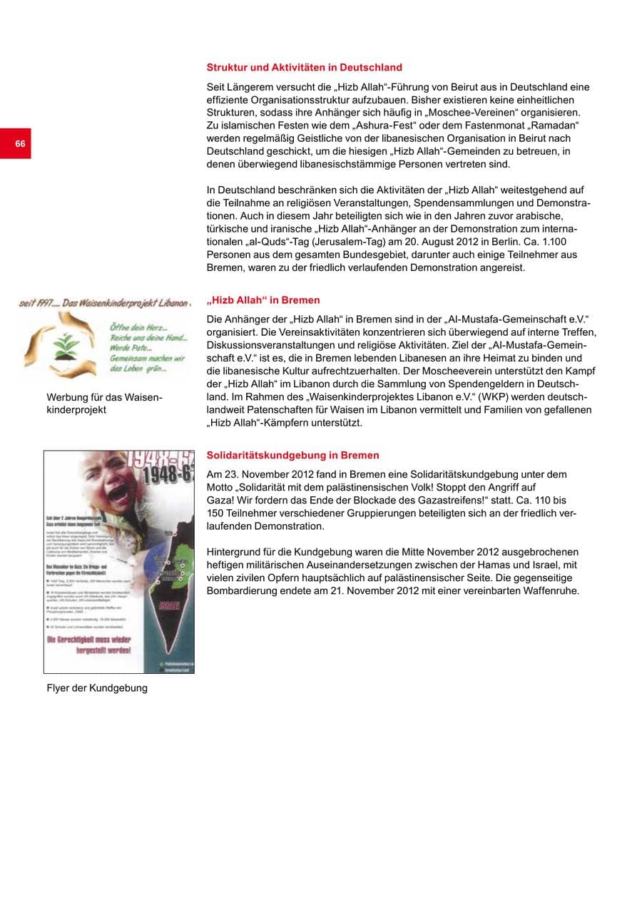 Seite 66 des Verfassungsschutzbericht 2012 Bremen