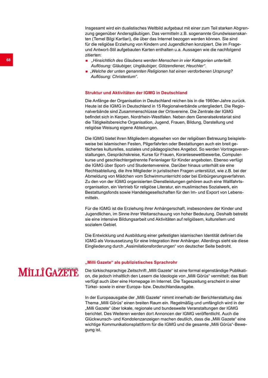 Seite 68 des Verfassungsschutzbericht 2012 Bremen