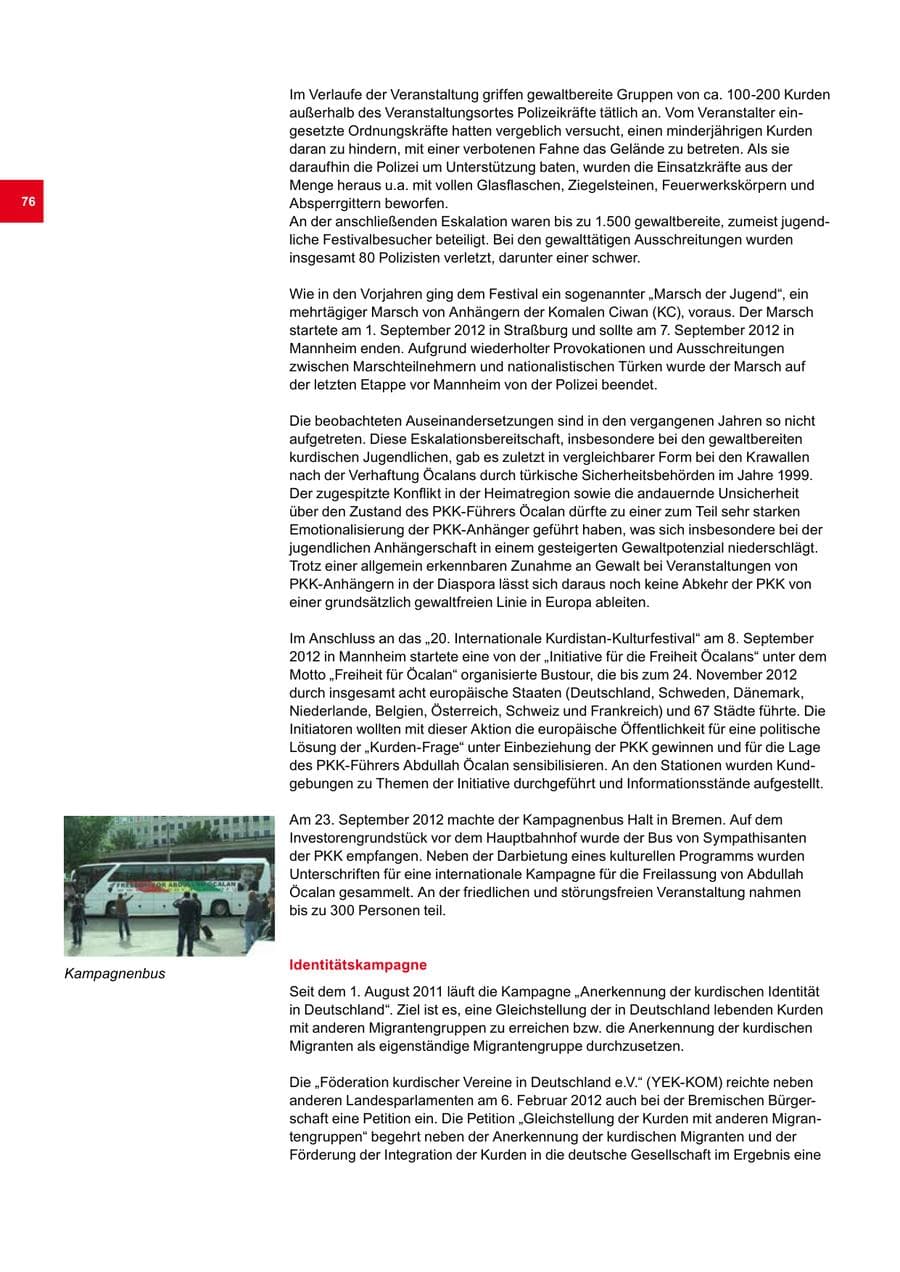 Seite 76 des Verfassungsschutzbericht 2012 Bremen