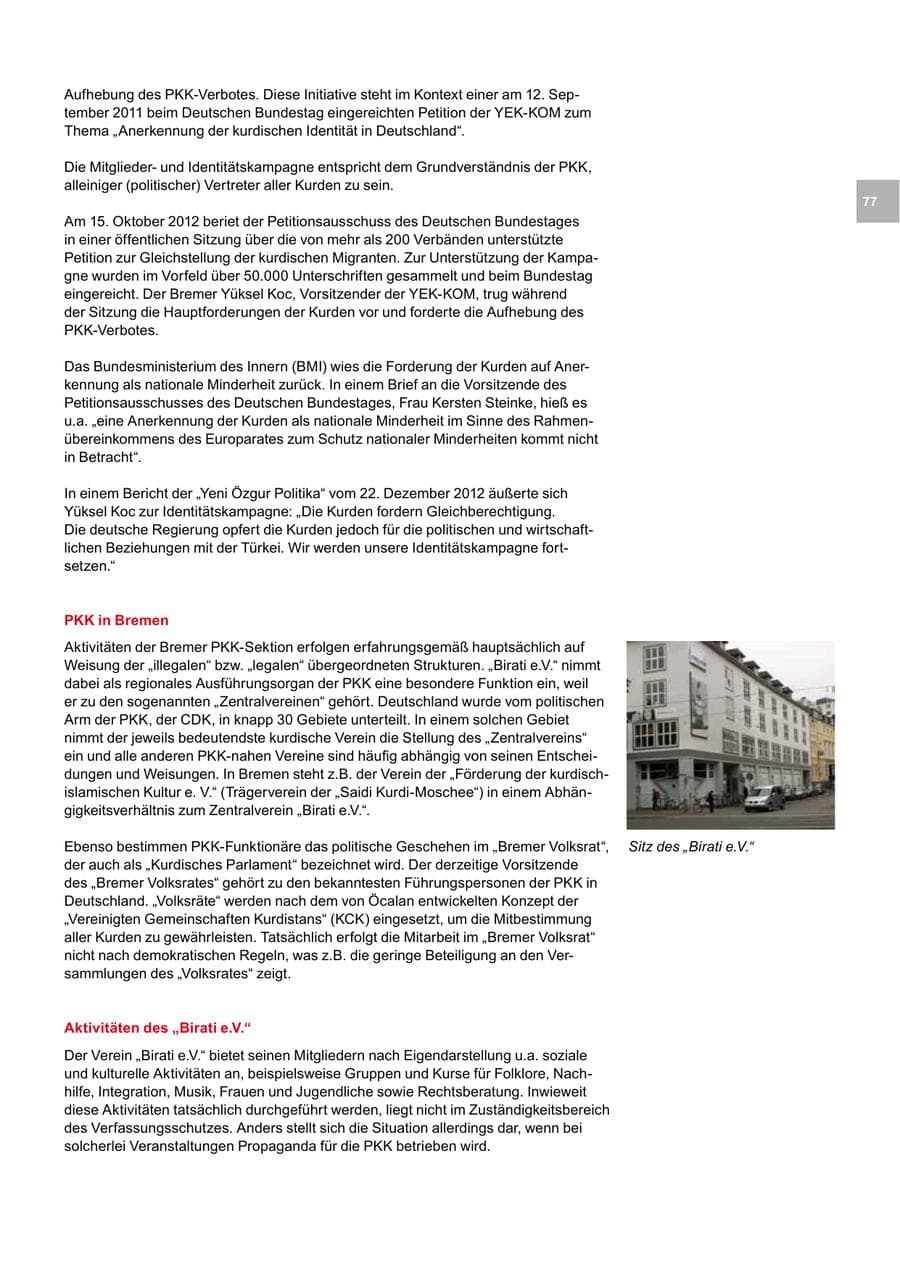 Seite 77 des Verfassungsschutzbericht 2012 Bremen