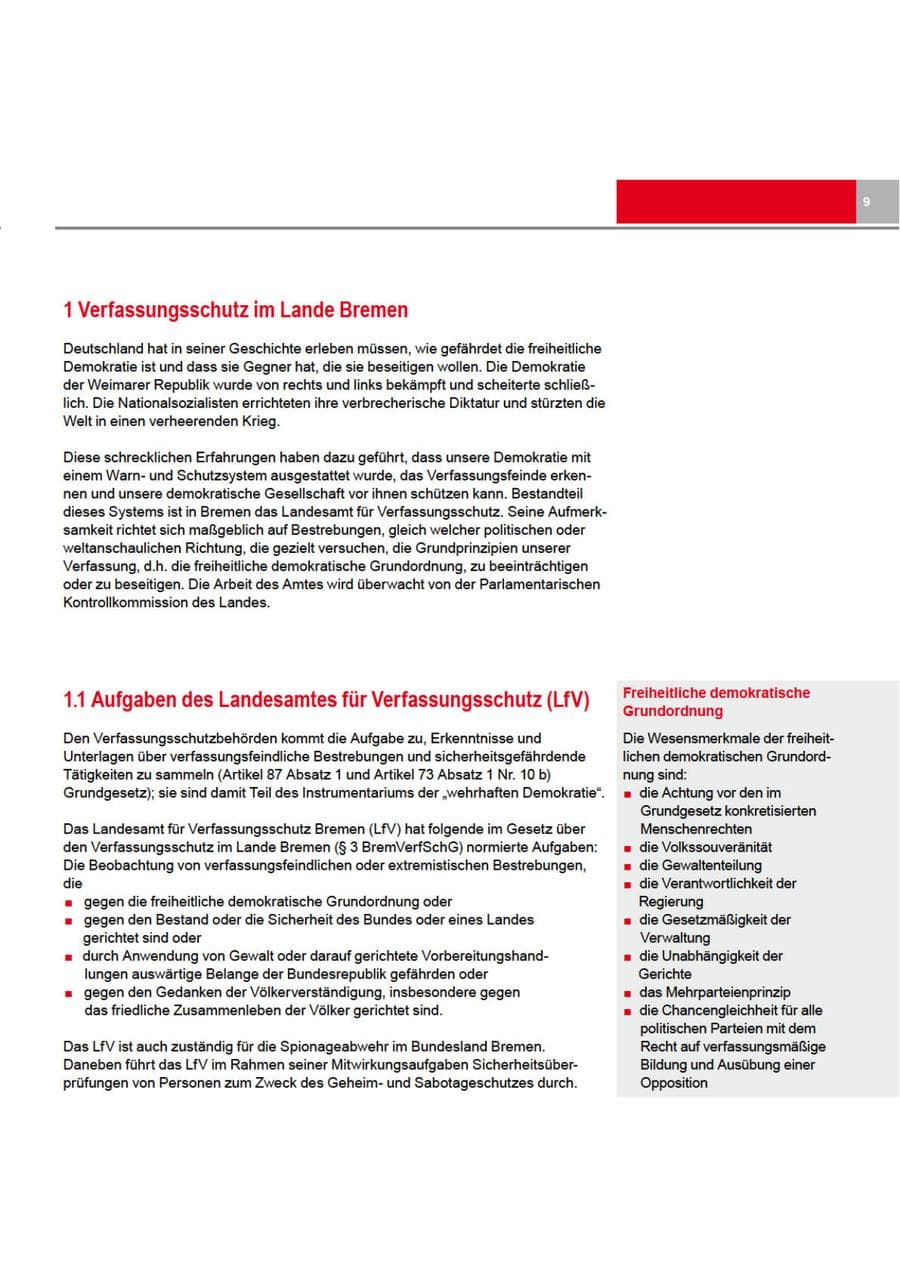 Seite 9 des Verfassungsschutzbericht 2012 Bremen