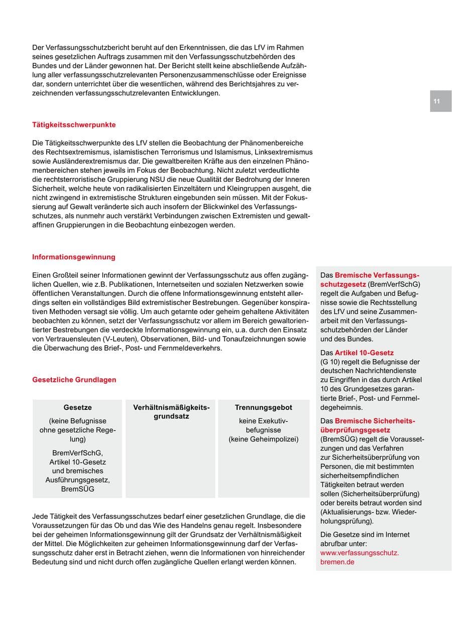 Seite 11 des Verfassungsschutzbericht 2013 Bremen