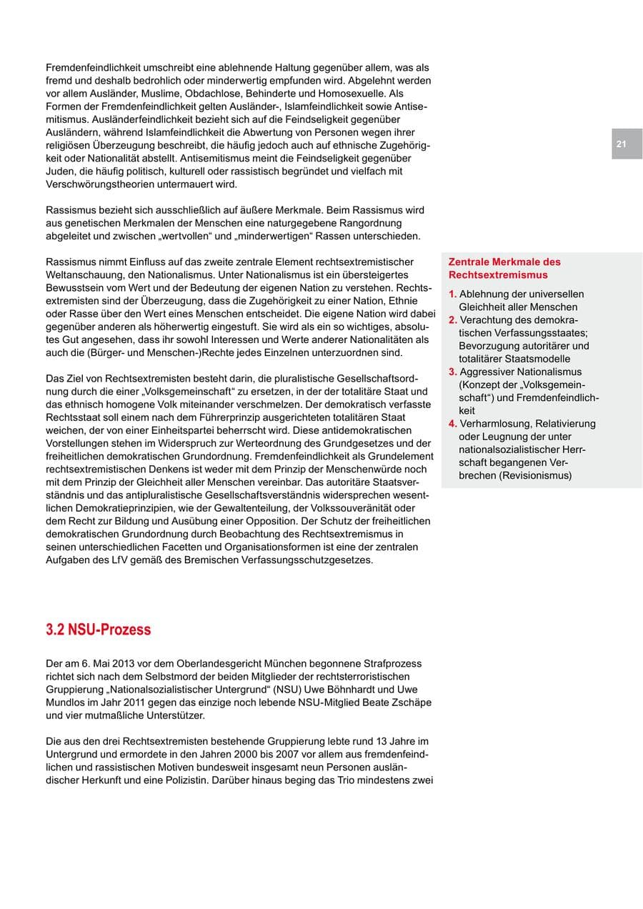 Seite 21 des Verfassungsschutzbericht 2013 Bremen