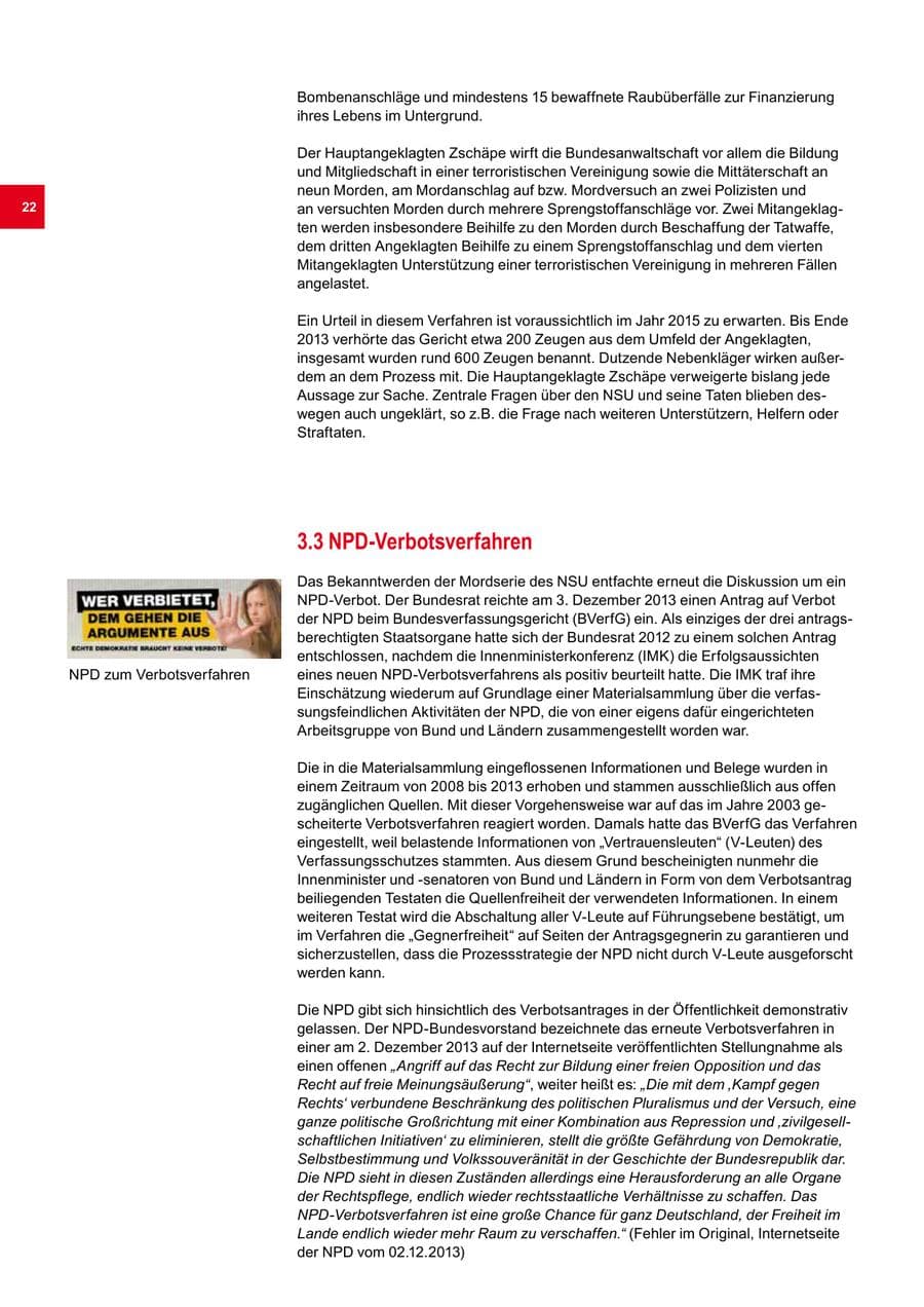 Seite 22 des Verfassungsschutzbericht 2013 Bremen
