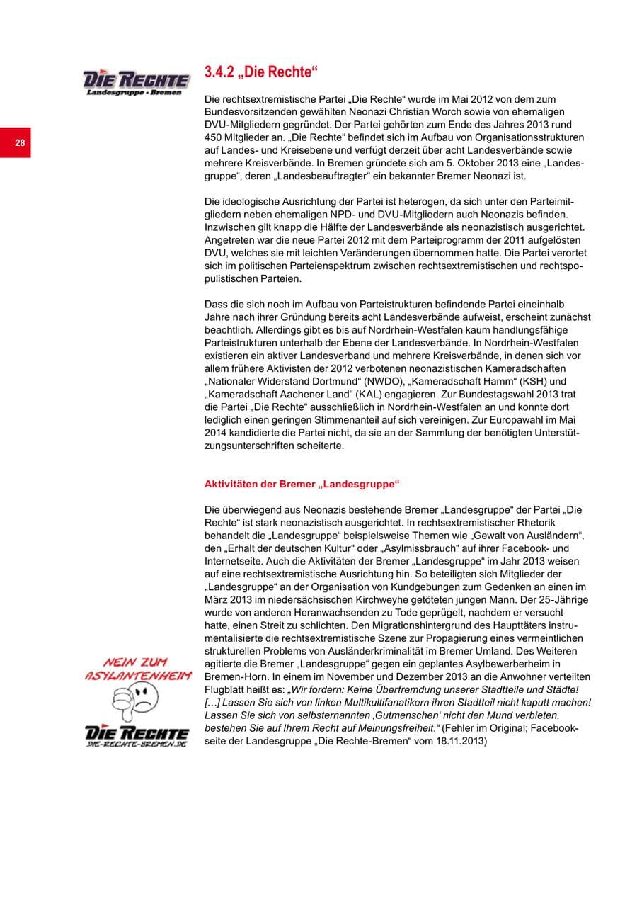 Seite 28 des Verfassungsschutzbericht 2013 Bremen