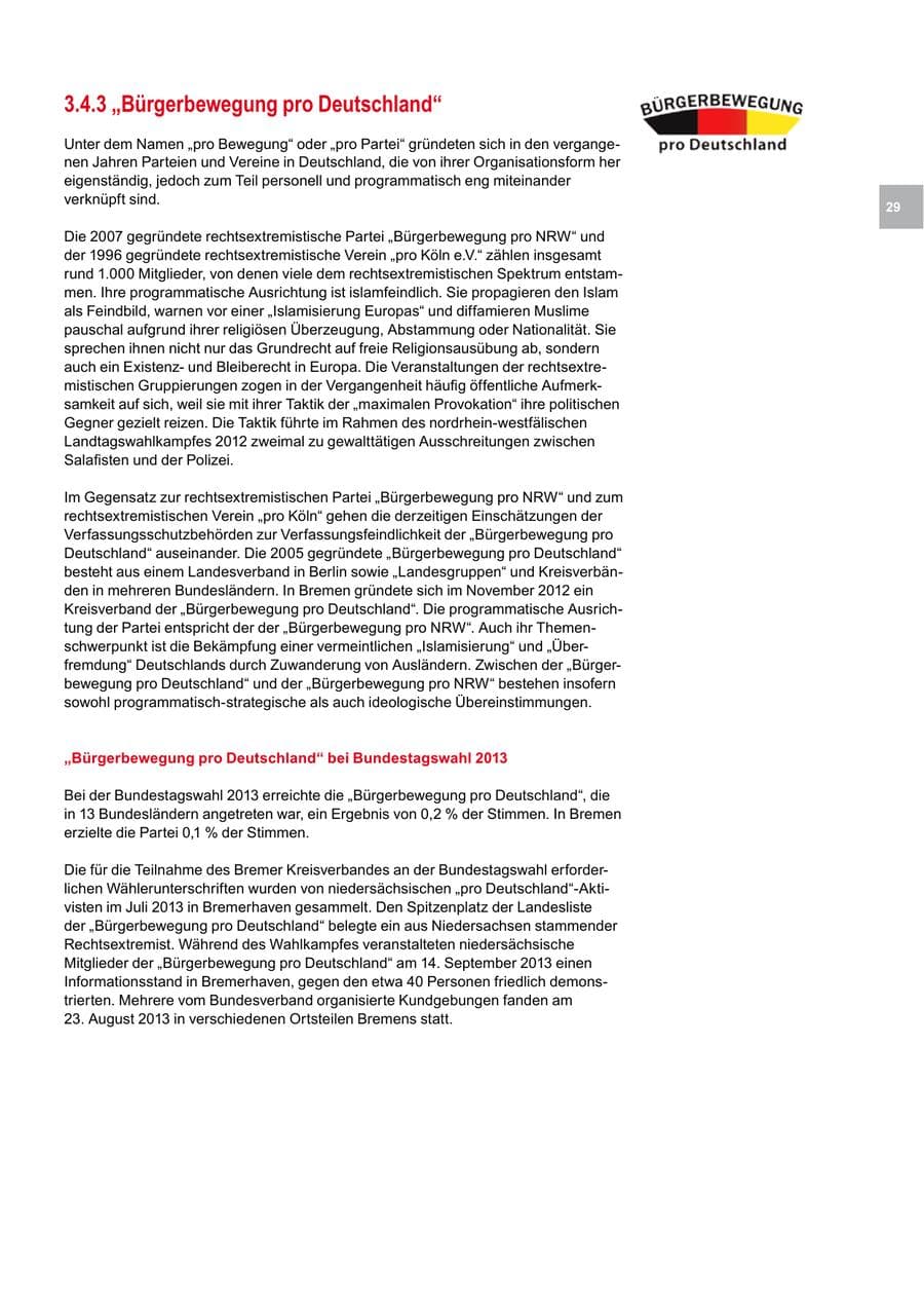 Seite 29 des Verfassungsschutzbericht 2013 Bremen