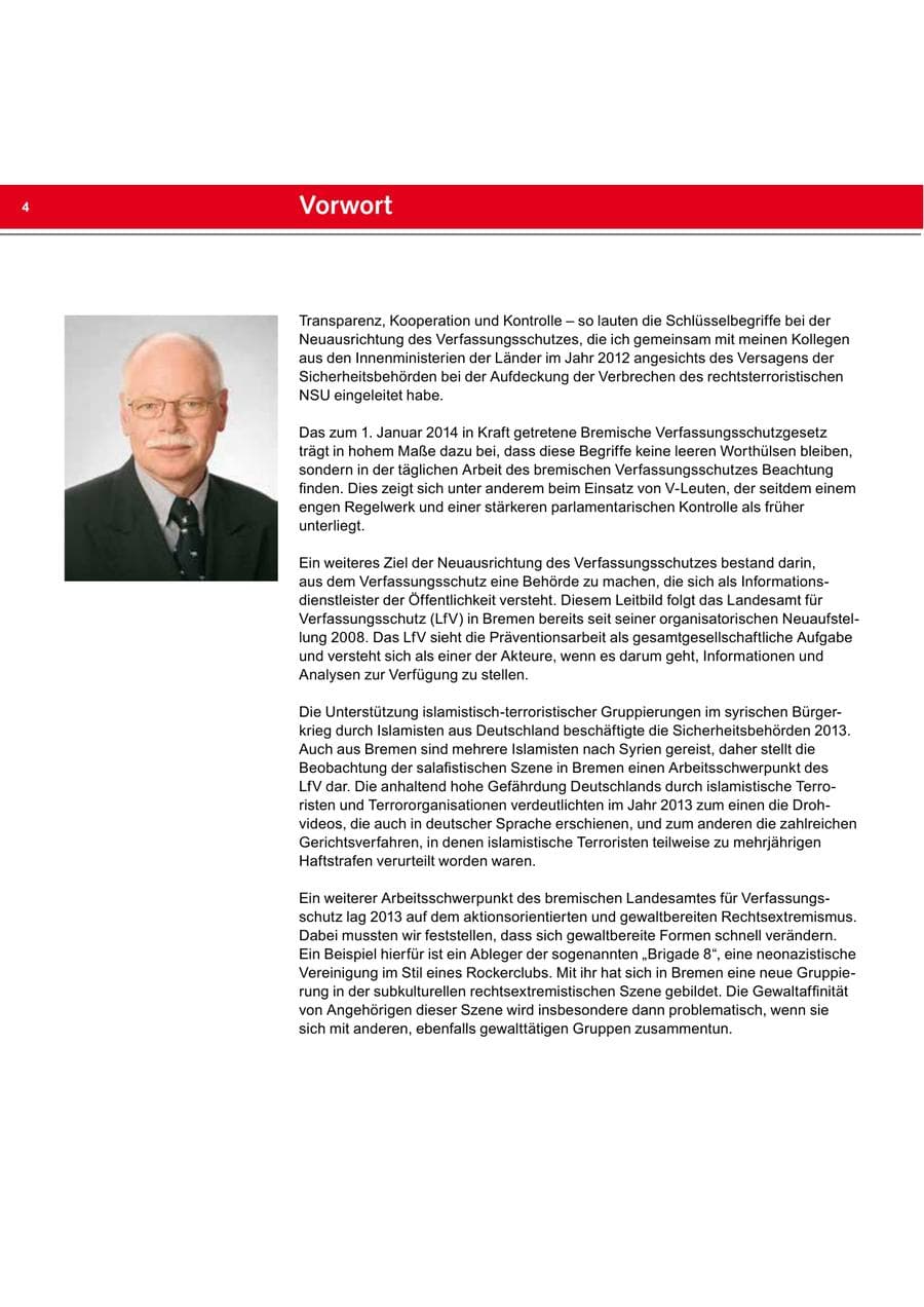 Seite 4 des Verfassungsschutzbericht 2013 Bremen