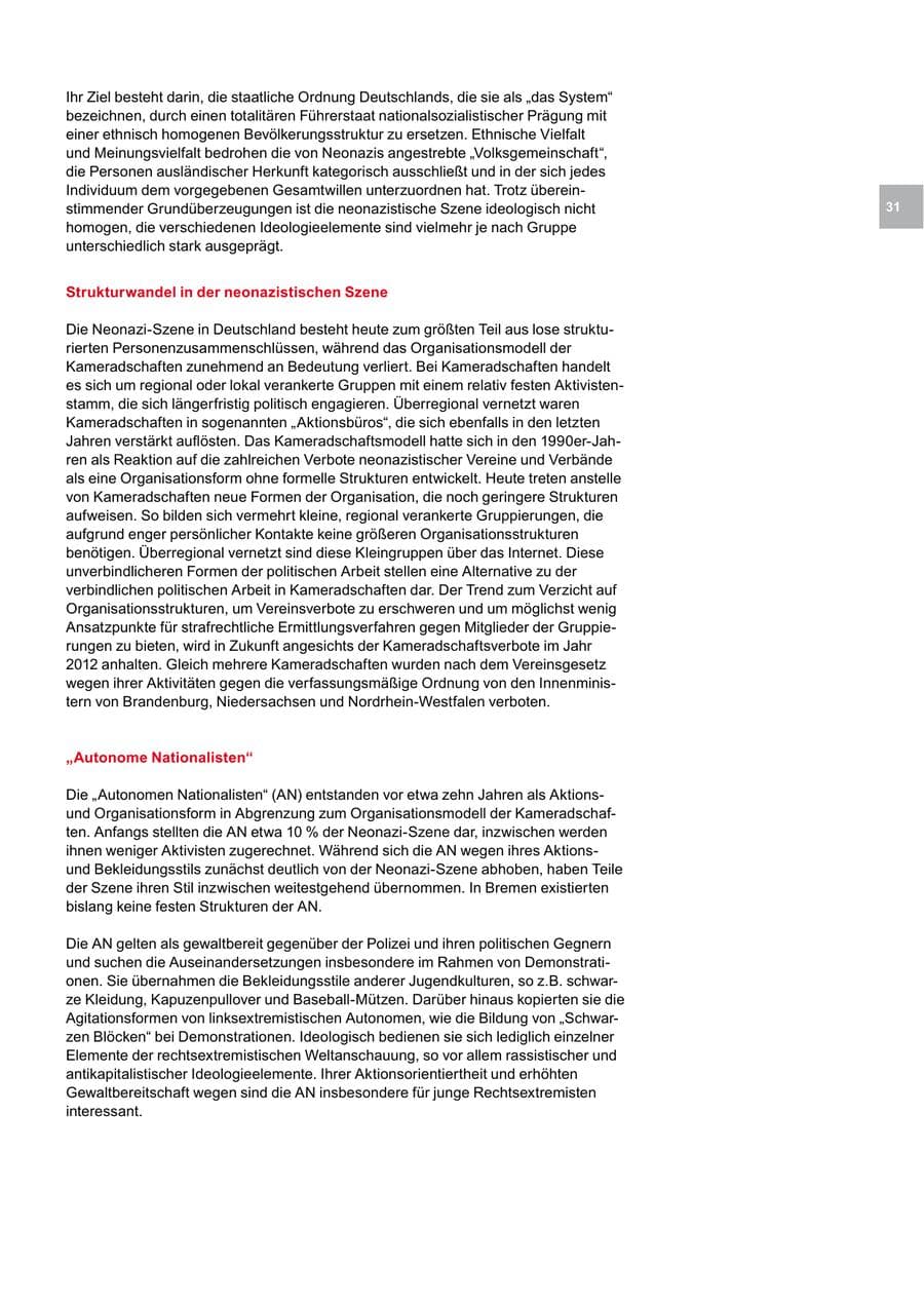 Seite 31 des Verfassungsschutzbericht 2013 Bremen
