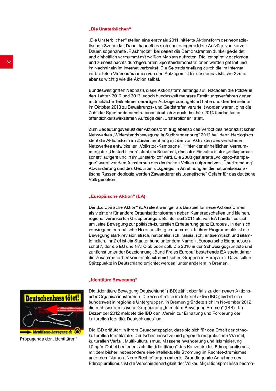 Seite 32 des Verfassungsschutzbericht 2013 Bremen