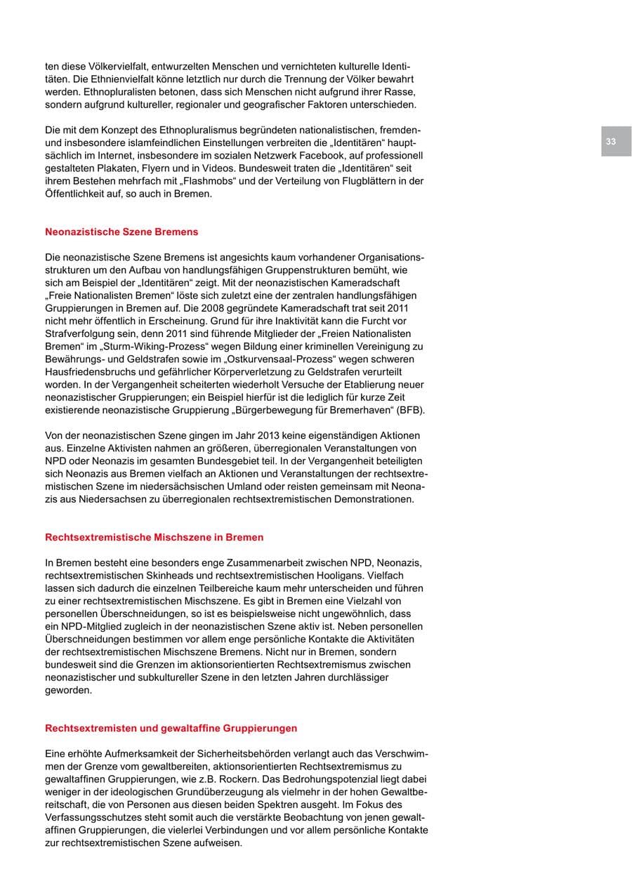 Seite 33 des Verfassungsschutzbericht 2013 Bremen