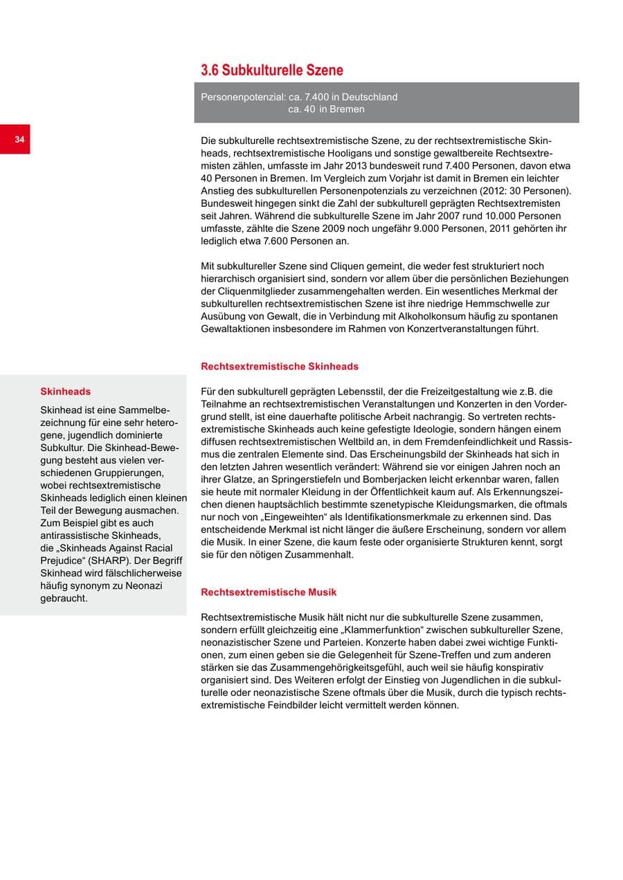 Seite 34 des Verfassungsschutzbericht 2013 Bremen