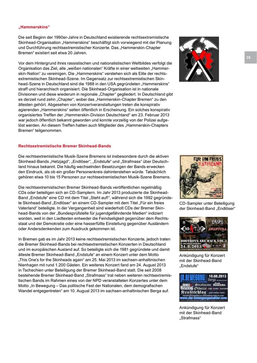 Seite 35 des Verfassungsschutzbericht 2013 Bremen