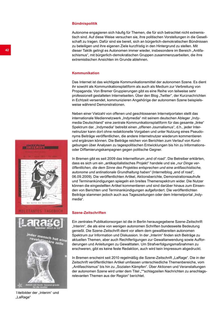 Seite 42 des Verfassungsschutzbericht 2013 Bremen