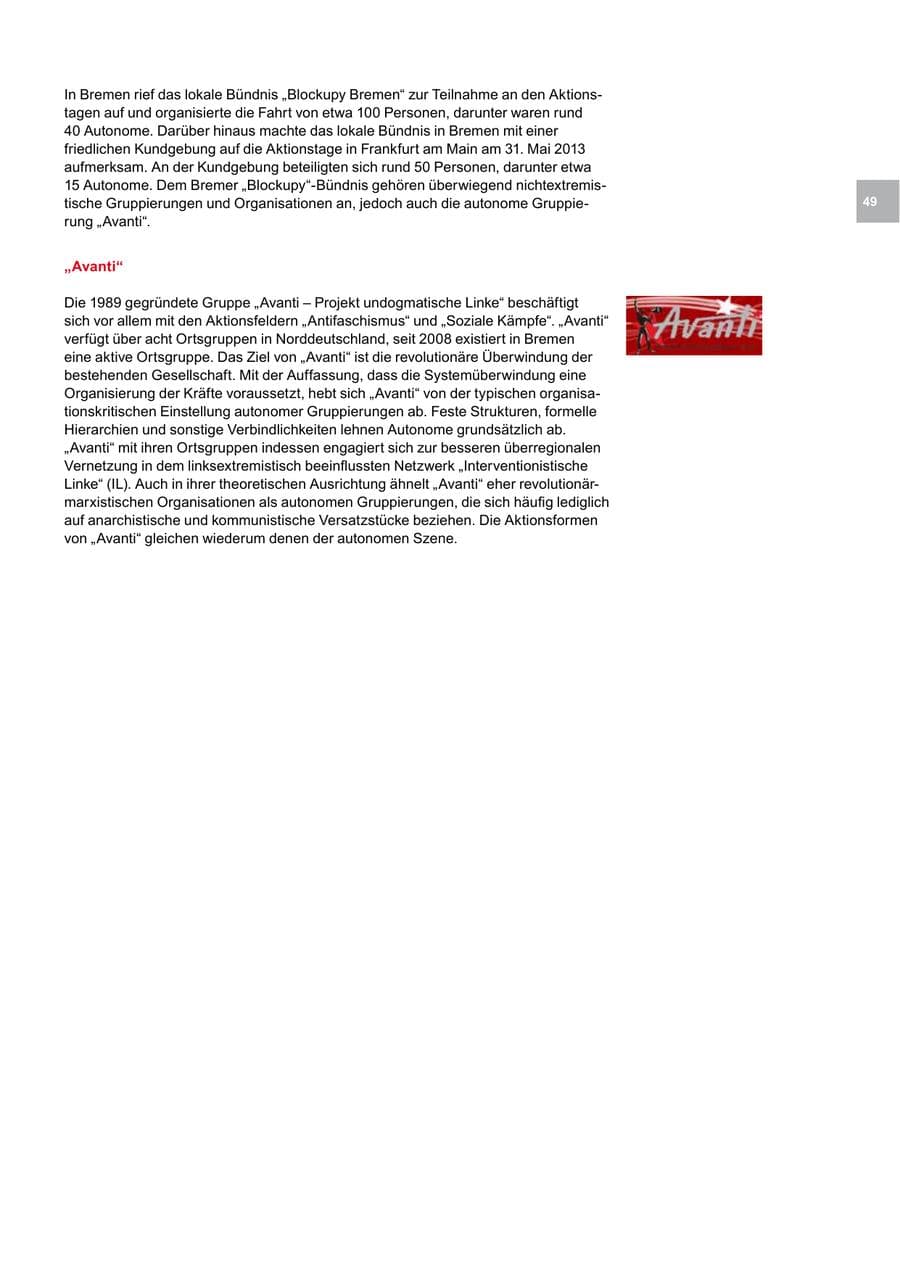 Seite 49 des Verfassungsschutzbericht 2013 Bremen