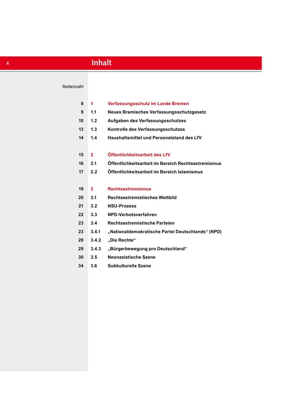Seite 6 des Verfassungsschutzbericht 2013 Bremen