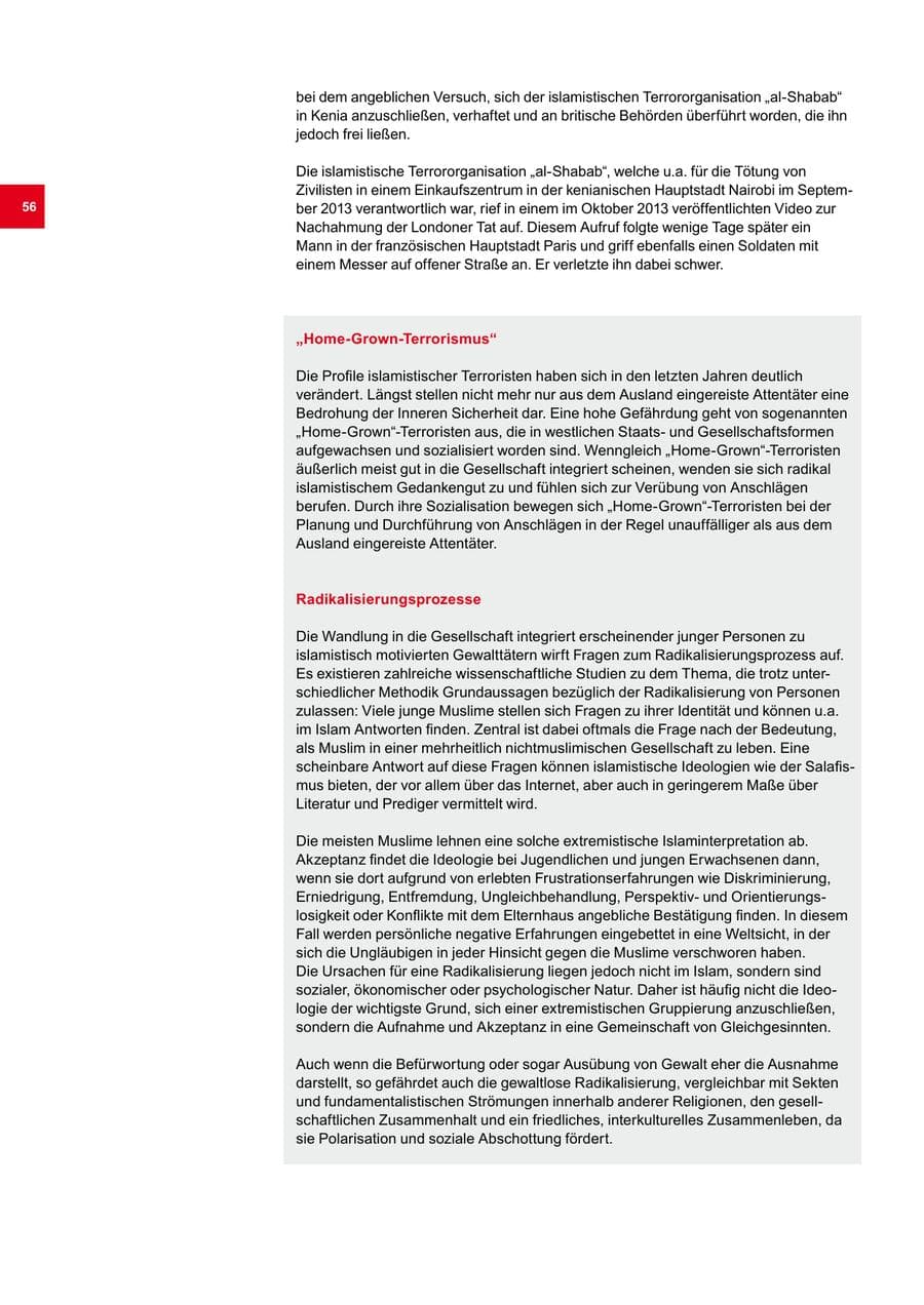 Seite 56 des Verfassungsschutzbericht 2013 Bremen