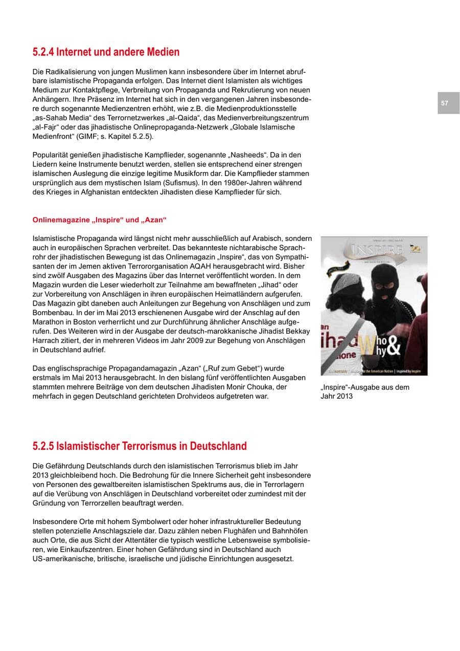 Seite 57 des Verfassungsschutzbericht 2013 Bremen