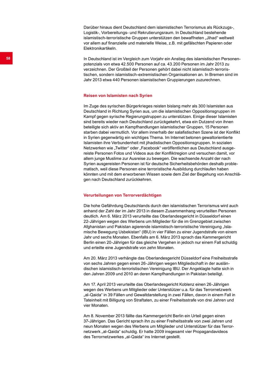 Seite 58 des Verfassungsschutzbericht 2013 Bremen