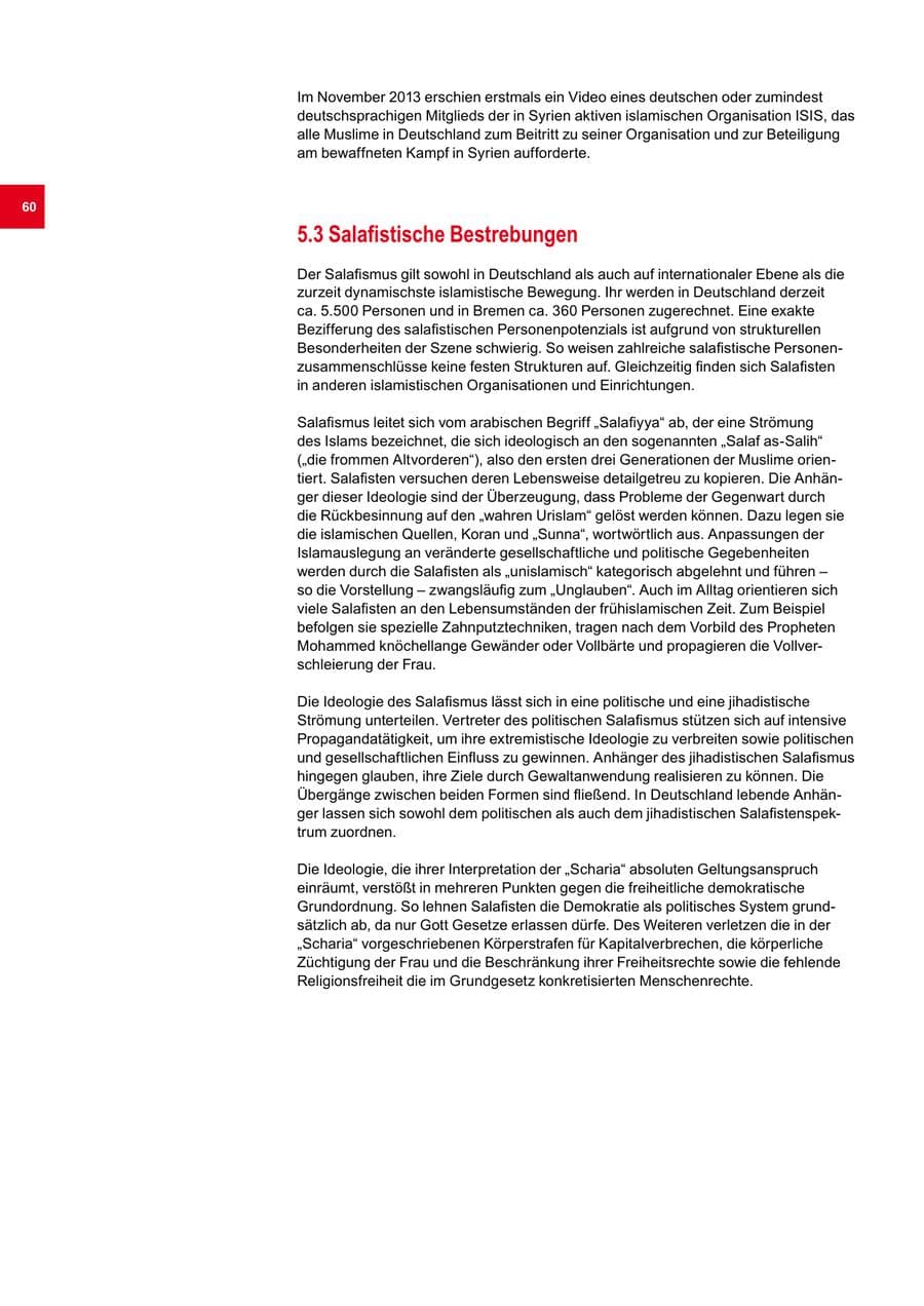 Seite 60 des Verfassungsschutzbericht 2013 Bremen