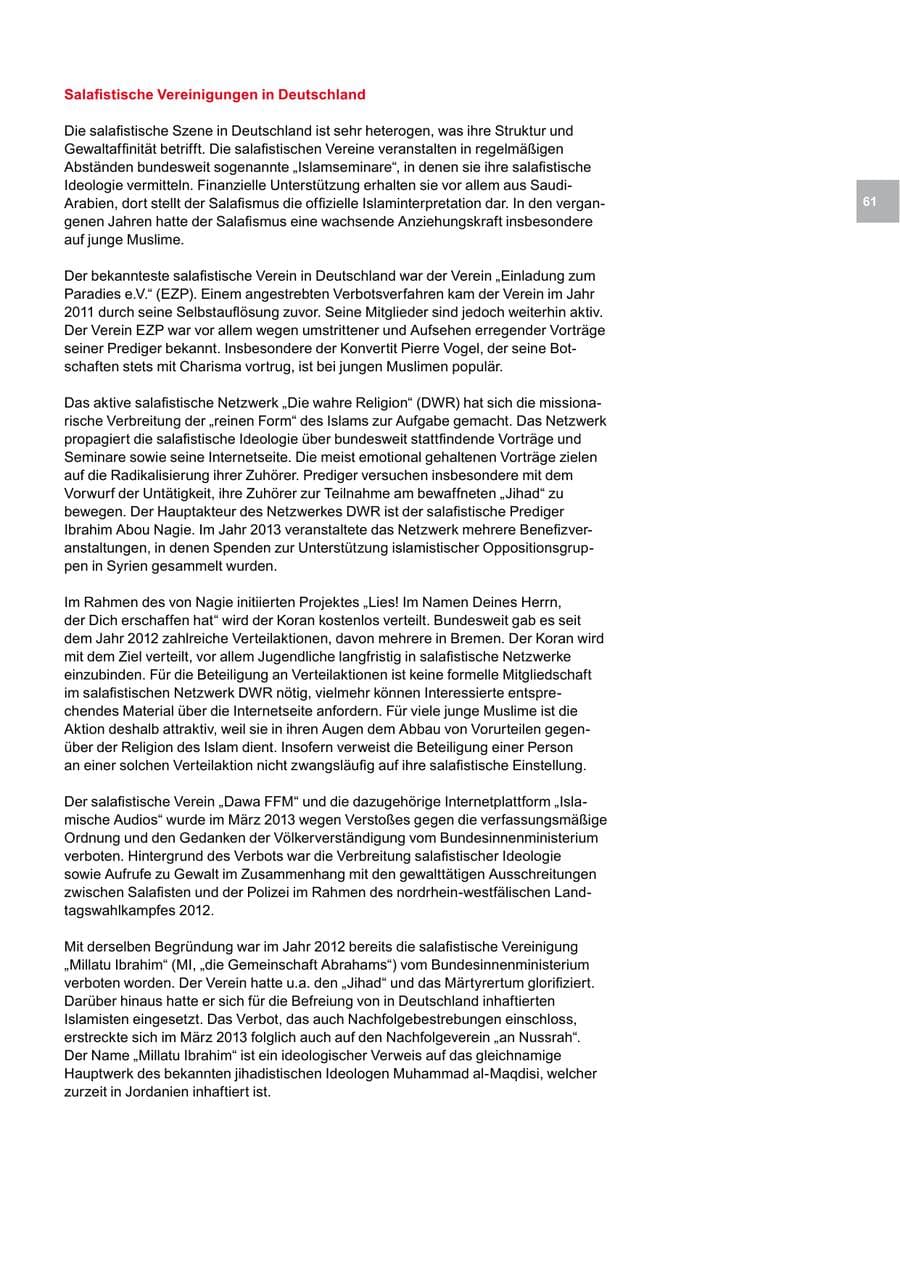 Seite 61 des Verfassungsschutzbericht 2013 Bremen