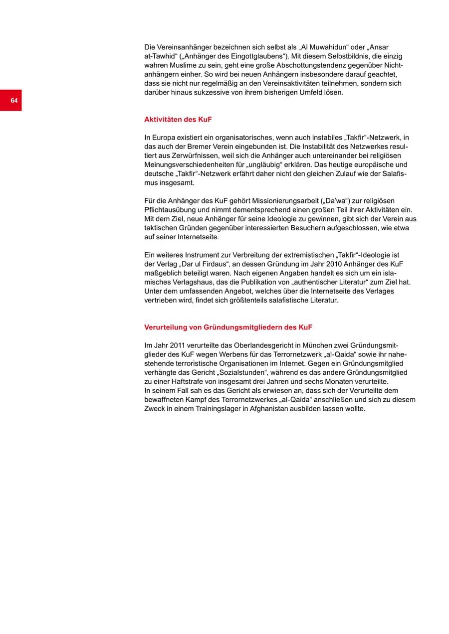 Seite 64 des Verfassungsschutzbericht 2013 Bremen