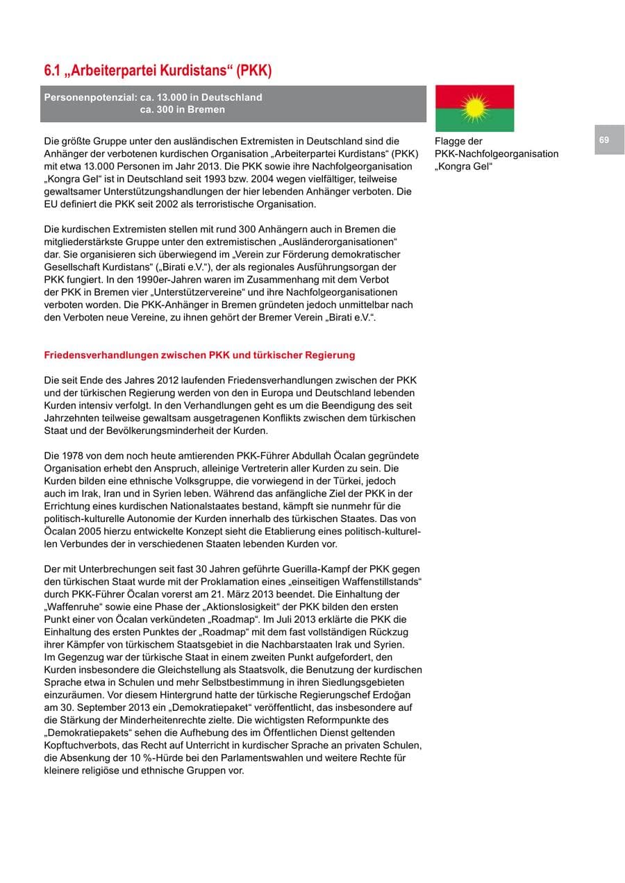 Seite 69 des Verfassungsschutzbericht 2013 Bremen
