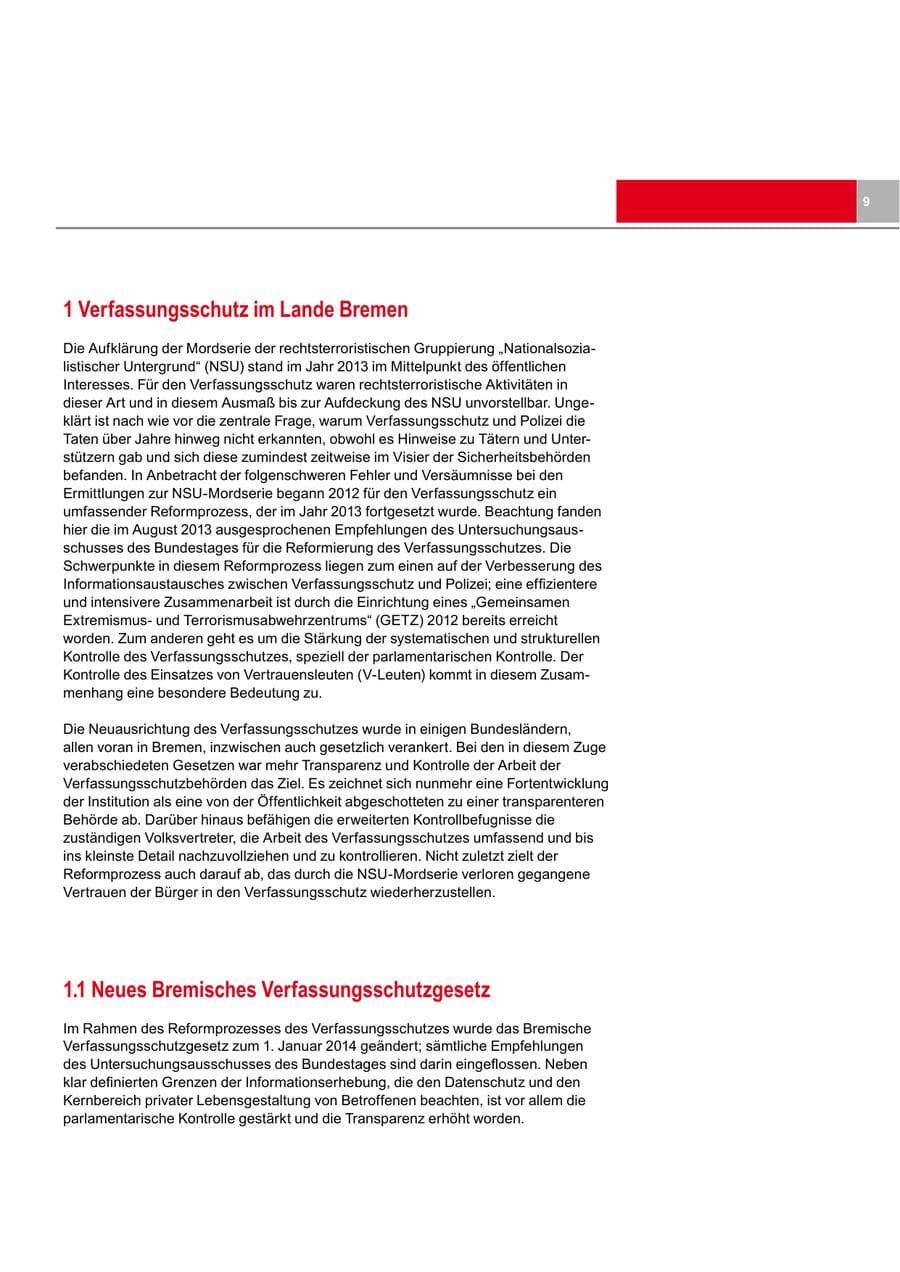 Seite 9 des Verfassungsschutzbericht 2013 Bremen