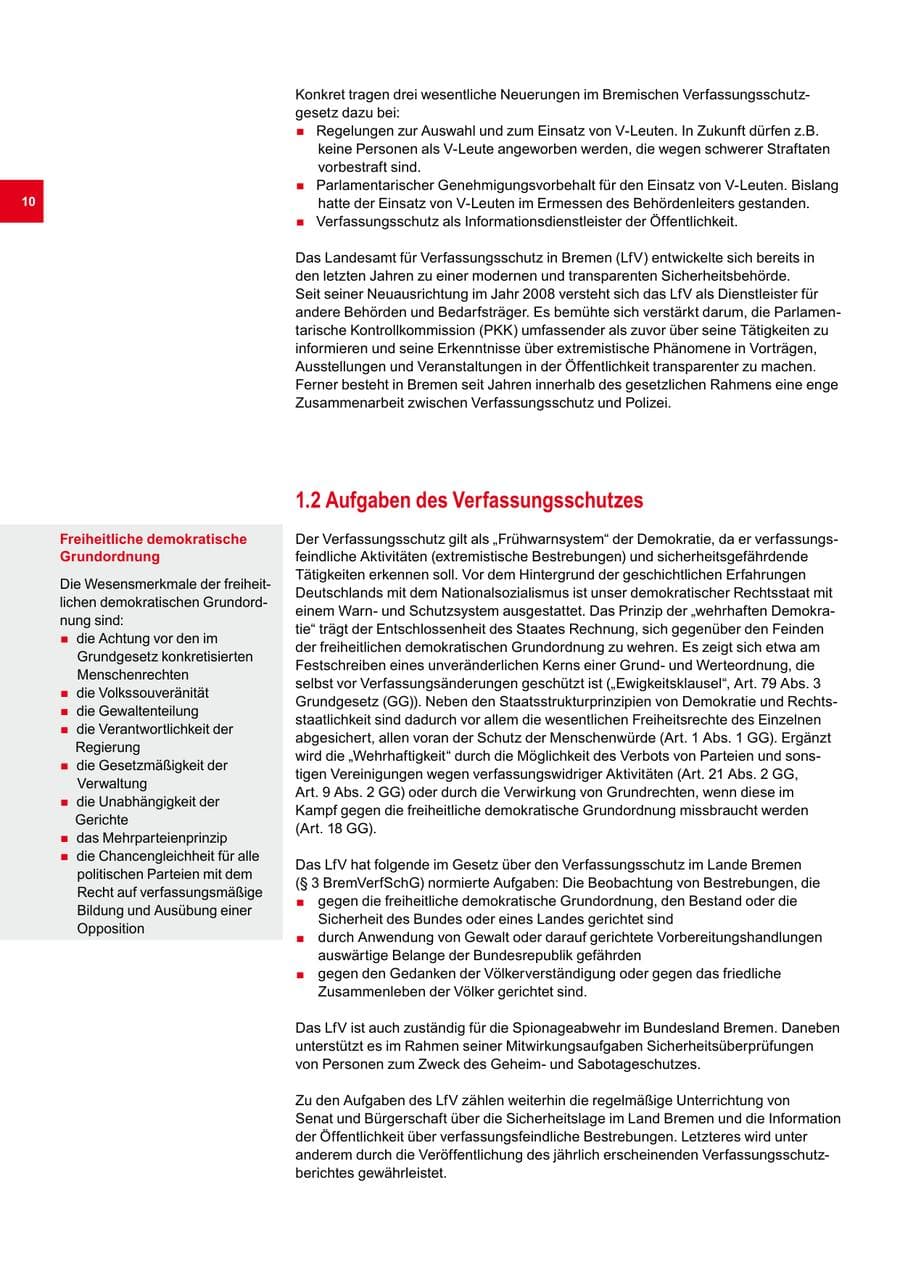 Seite 10 des Verfassungsschutzbericht 2013 Bremen