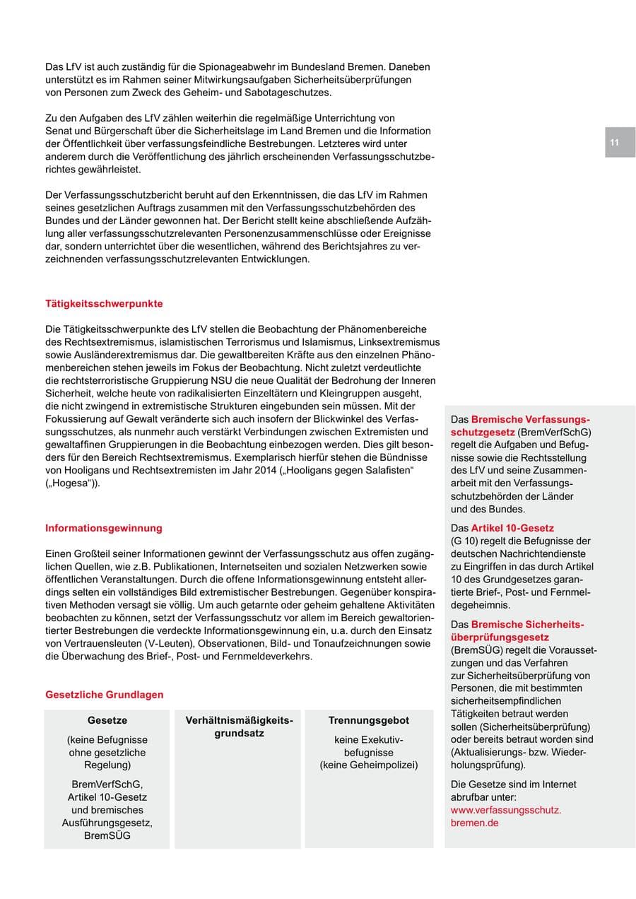 Seite 11 des Verfassungsschutzbericht 2014 Bremen