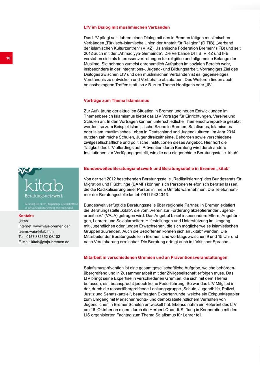 Seite 18 des Verfassungsschutzbericht 2014 Bremen