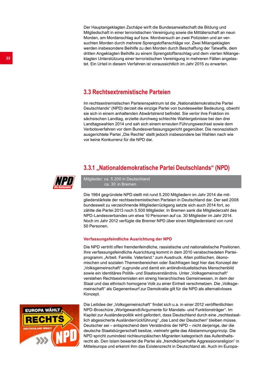 Seite 22 des Verfassungsschutzbericht 2014 Bremen