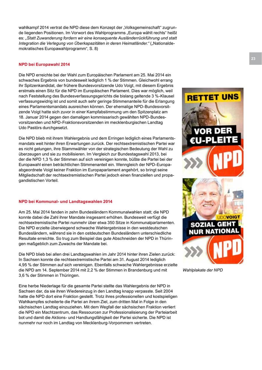 Seite 23 des Verfassungsschutzbericht 2014 Bremen