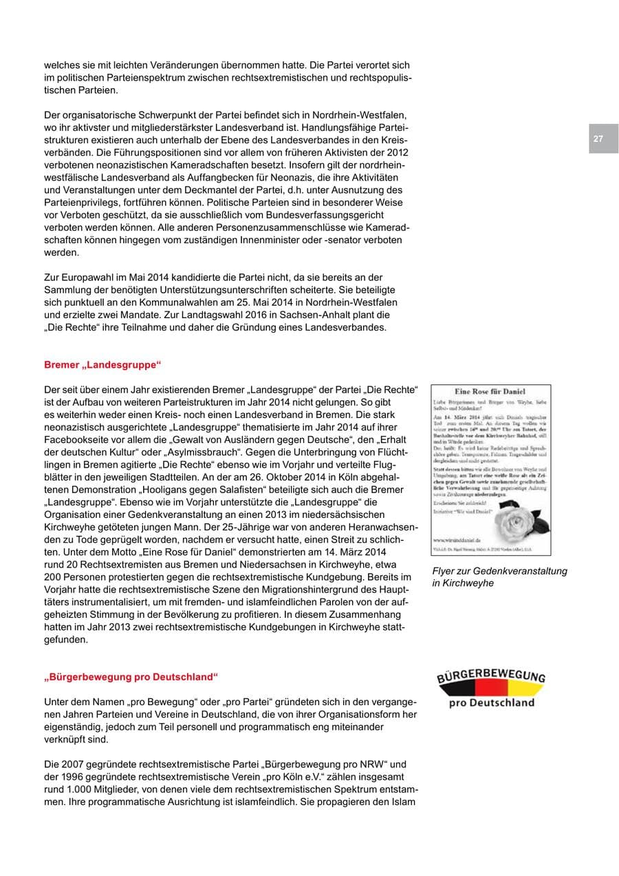 Seite 27 des Verfassungsschutzbericht 2014 Bremen