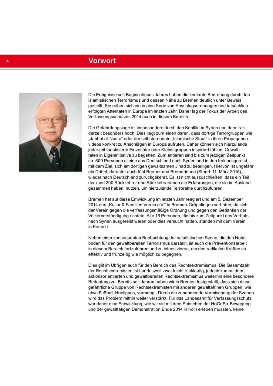 Seite 4 des Verfassungsschutzbericht 2014 Bremen