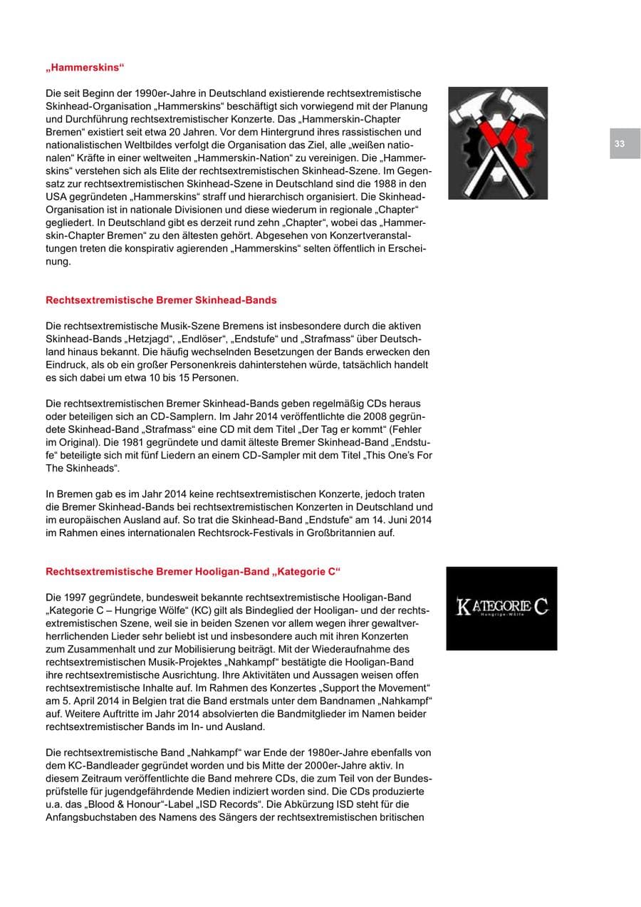 Seite 33 des Verfassungsschutzbericht 2014 Bremen