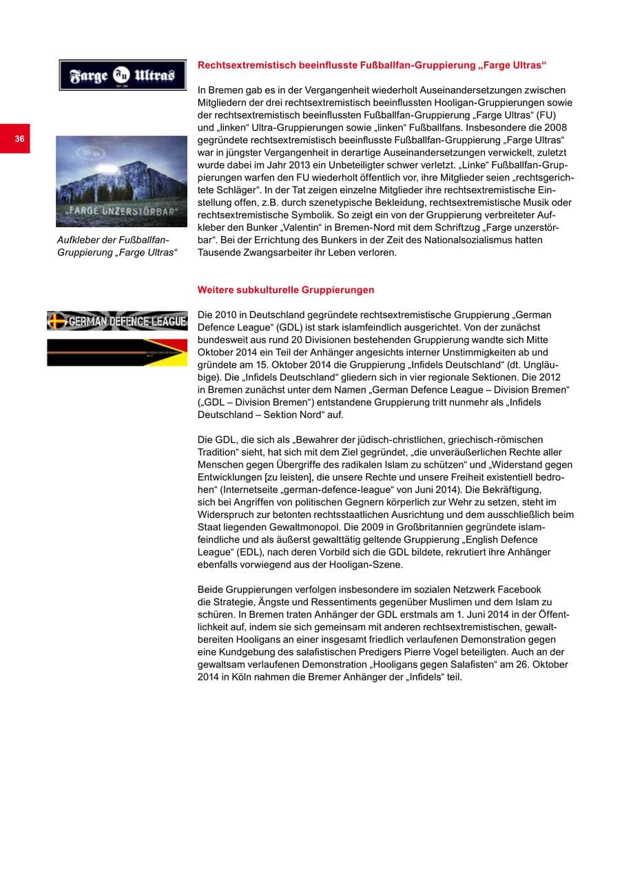 Seite 36 des Verfassungsschutzbericht 2014 Bremen