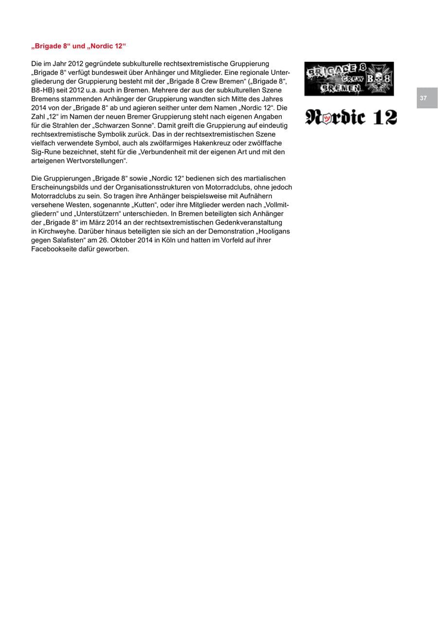 Seite 37 des Verfassungsschutzbericht 2014 Bremen