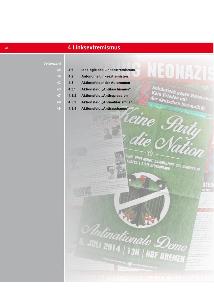 Seite 38 des Verfassungsschutzbericht 2014 Bremen