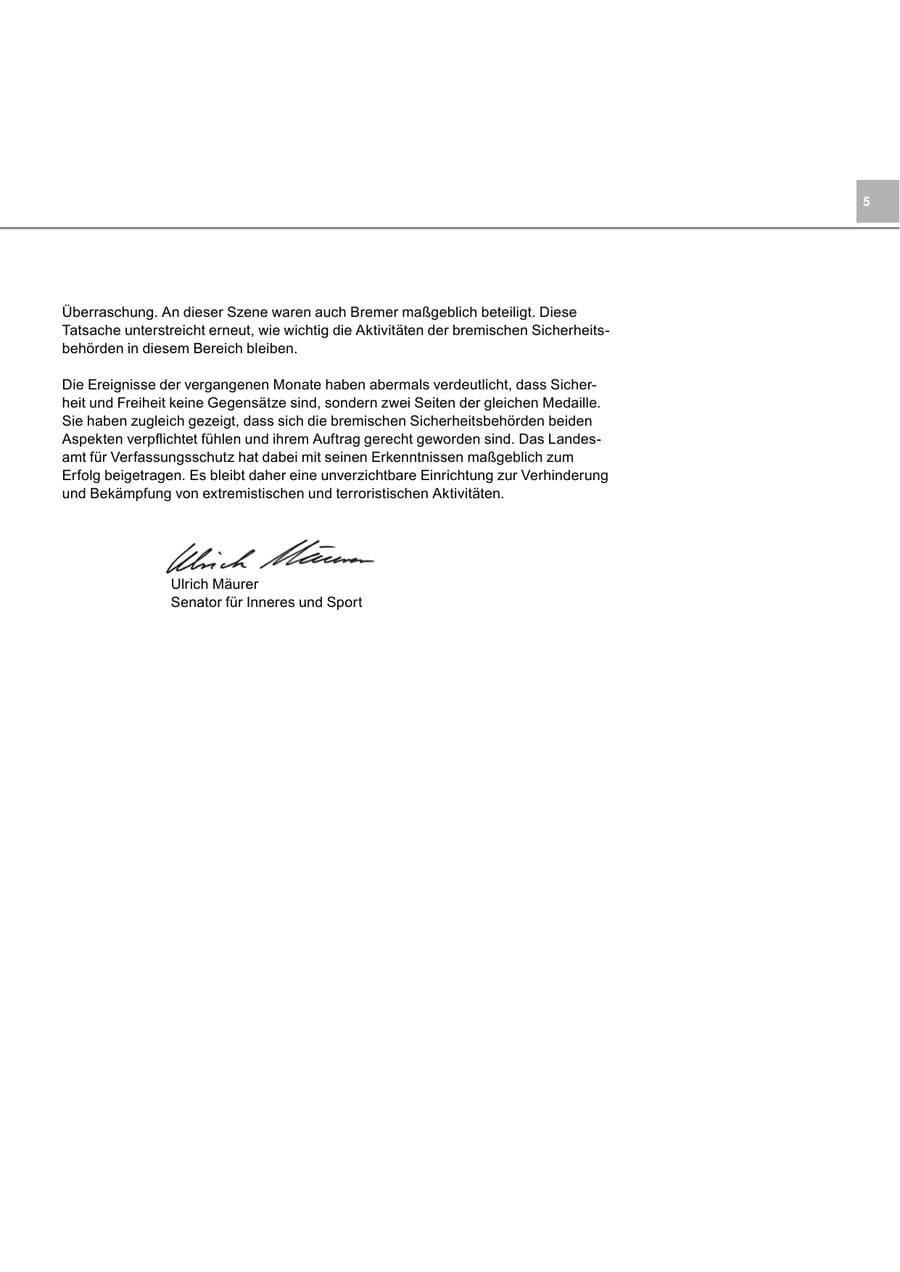 Seite 5 des Verfassungsschutzbericht 2014 Bremen