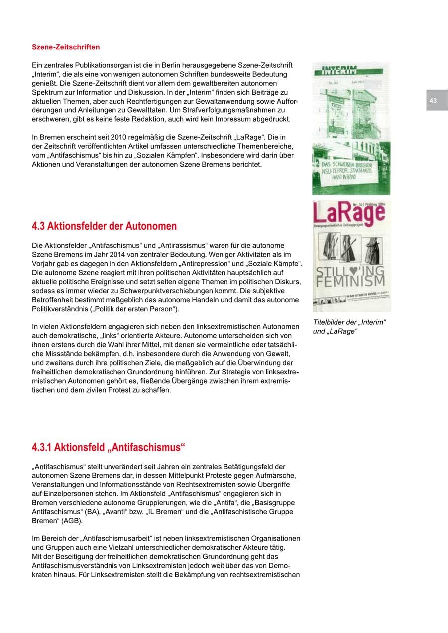 Seite 43 des Verfassungsschutzbericht 2014 Bremen