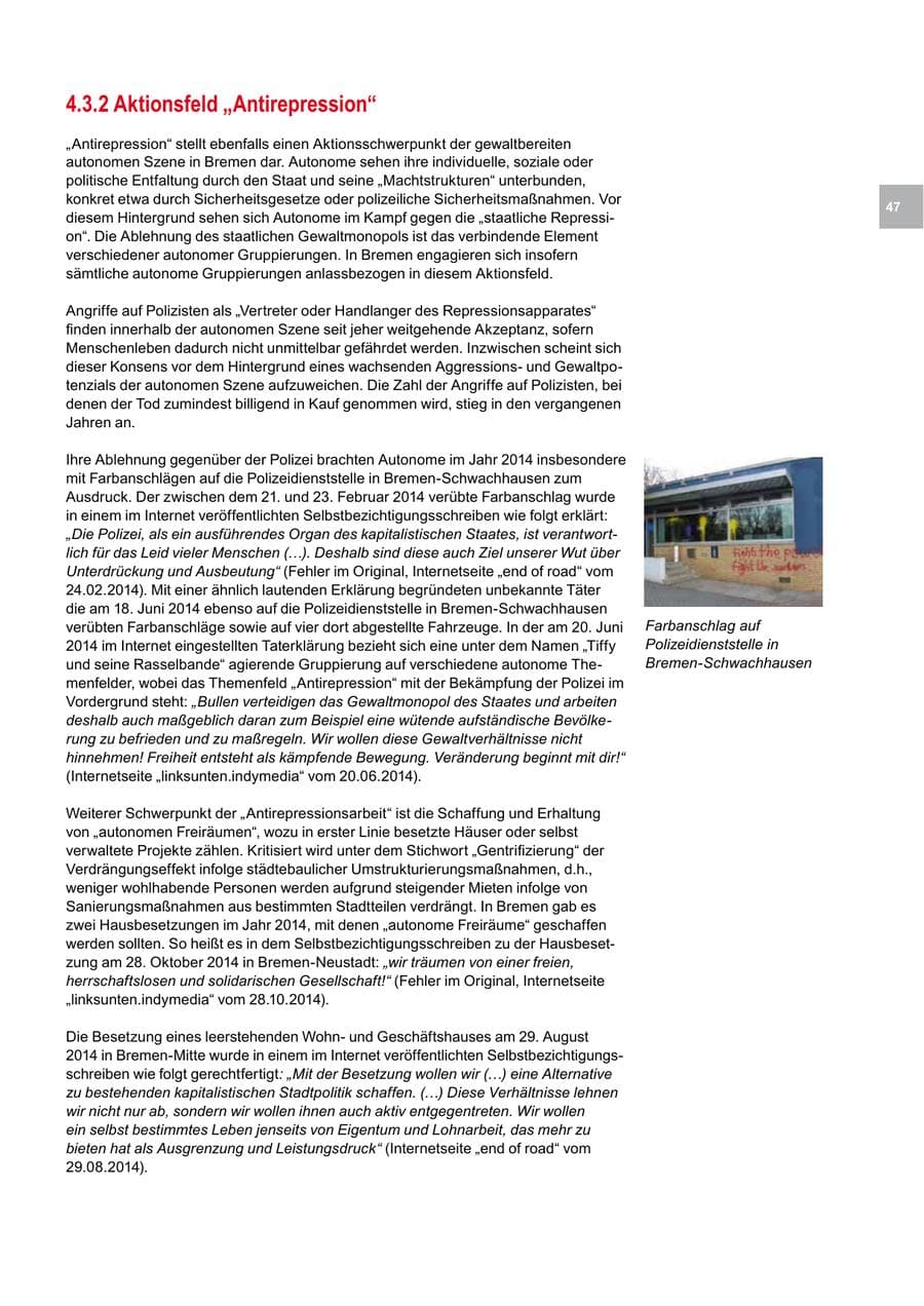 Seite 47 des Verfassungsschutzbericht 2014 Bremen