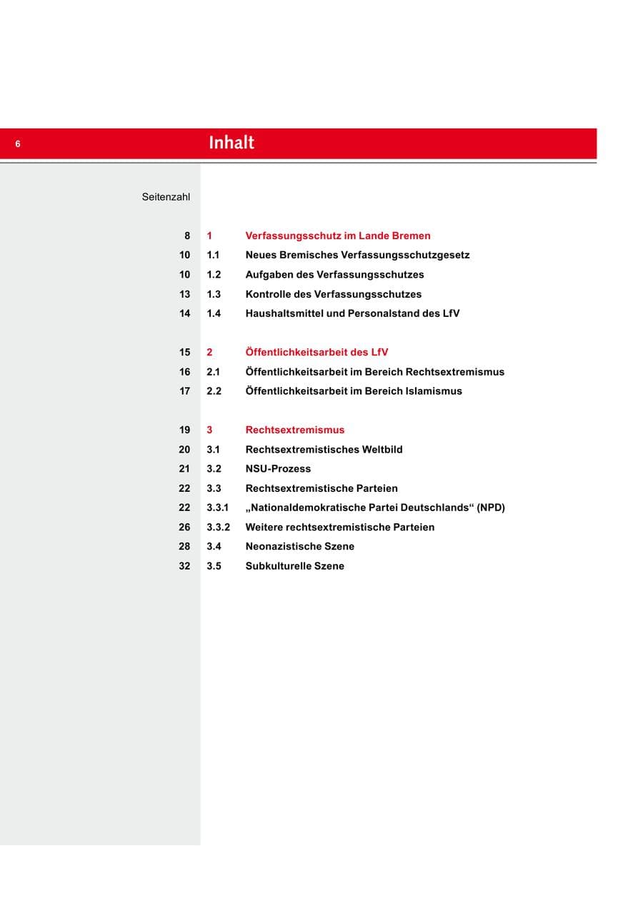 Seite 6 des Verfassungsschutzbericht 2014 Bremen