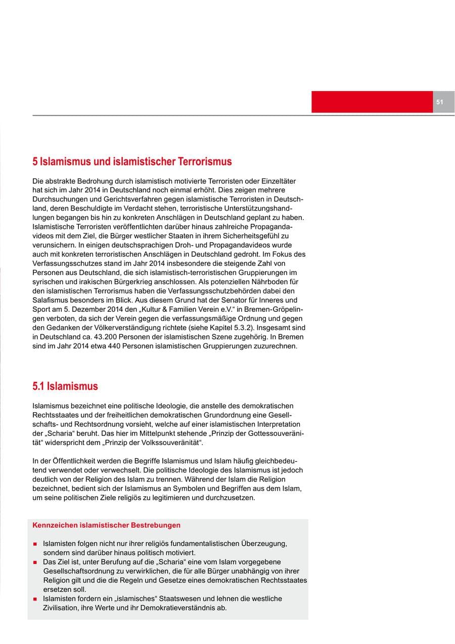 Seite 51 des Verfassungsschutzbericht 2014 Bremen