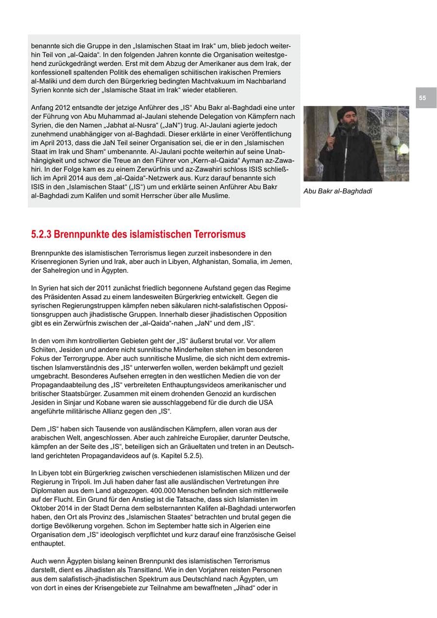 Seite 55 des Verfassungsschutzbericht 2014 Bremen