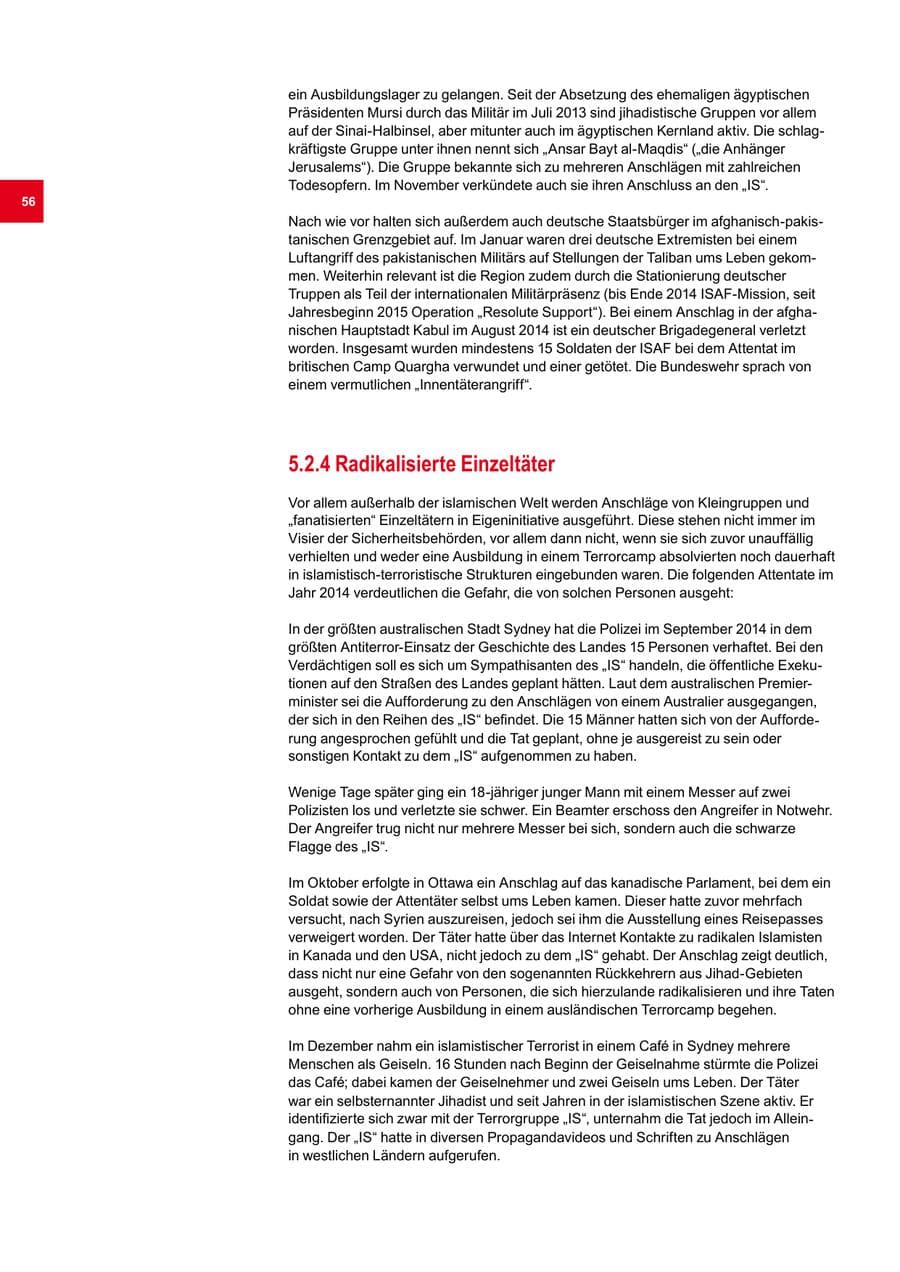 Seite 56 des Verfassungsschutzbericht 2014 Bremen